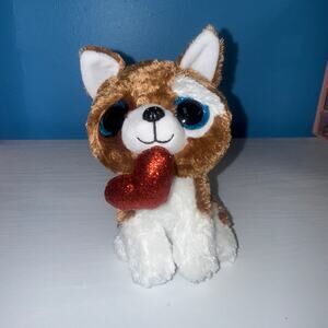 TY Beanie Baby Smootches Dog Plush TySilk Brown White Heart 6”